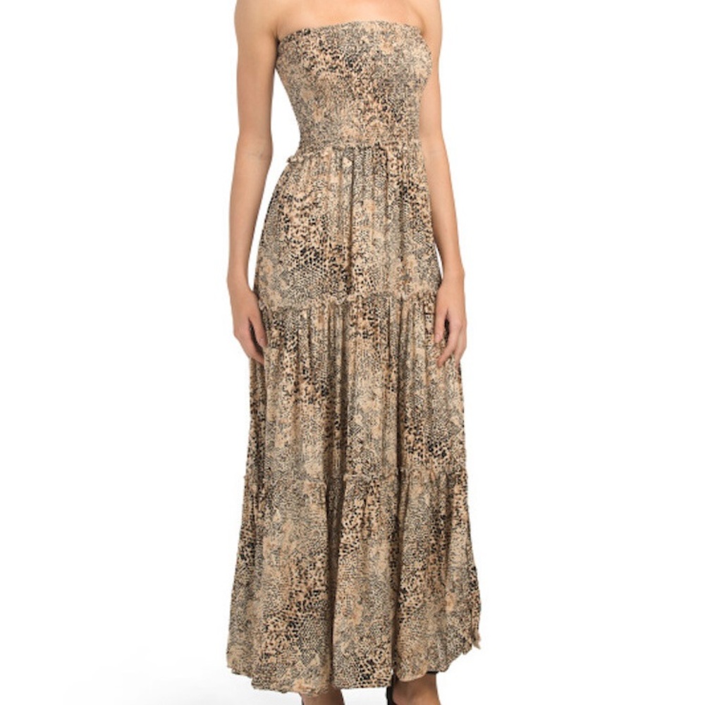 Strapless Leopard Print Maxi Dress